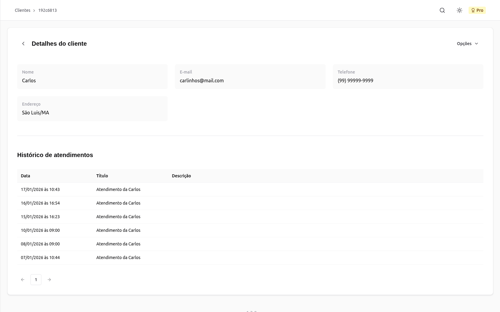 Detalhes completos do cliente
