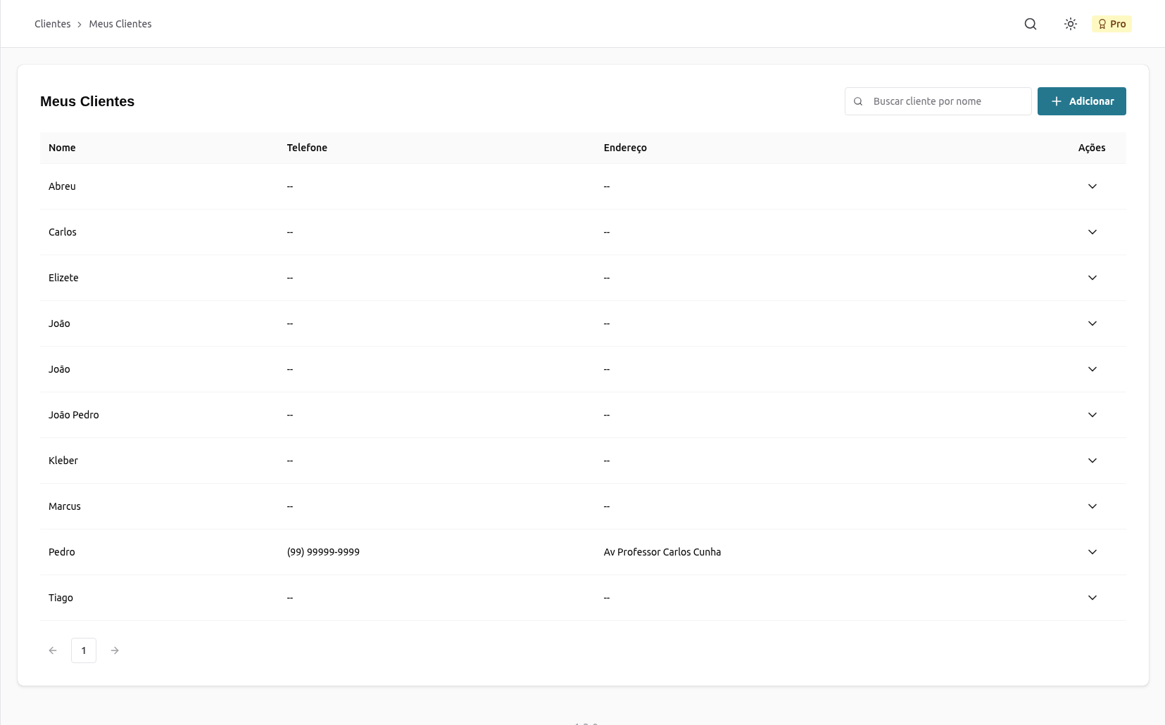 Gerenciamento de clientes